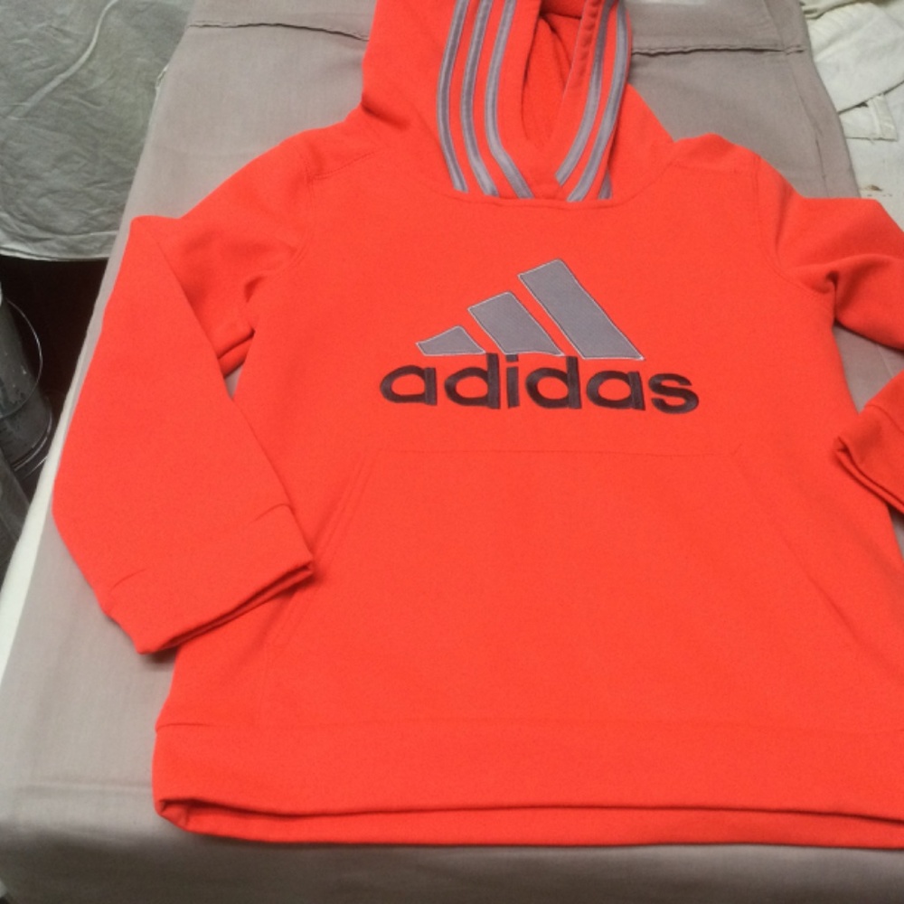 Boys Adidas Orange Hooded Sweatshirt Fleece lined size 7 - Picture 2 of 5